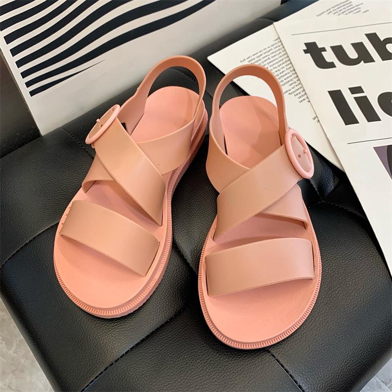 Trendy Flat Sandals for Women Korean Style Pvc Roman Slippers Girl Fashion Summer Slides Match Skirts Hot Selling Wholesale