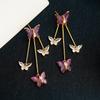Purple Crystal Butterfly Dangle Earrings Women Long Elegant Luxury Fringe Earrings Simple Fashion Jewelry