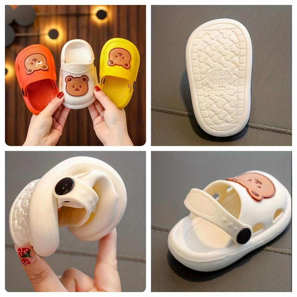 Детские садовые сабо с рисунком медведя, нескользящая обувь без шнуровки, дышащие сандалии, уличные сандалии для маленьких девочек
