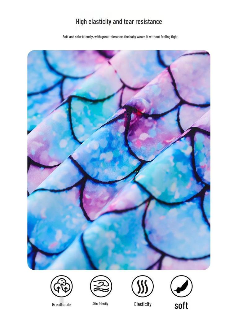 Купальник-русалка с длинным рукавом для девочек с защитой от солнца