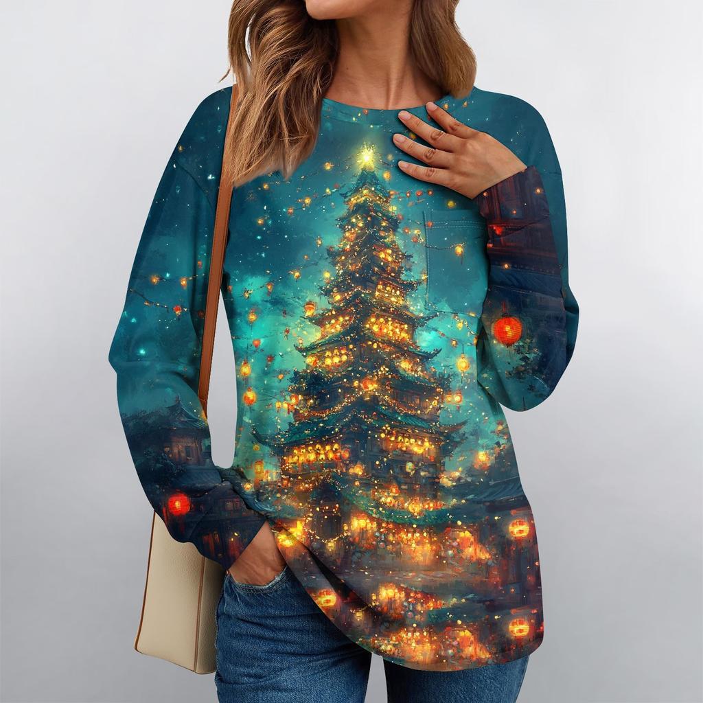 Женские рубашки с длинным рукавом, топы свободного покроя с круглым вырезом, повседневные осенние модные футболки, блузки с карманами, одежда