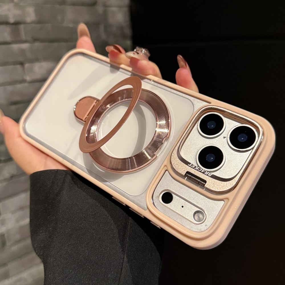 Fold Lens Stand Magnetic Holder Case For For Iphone 17 16 15 14 Plus 13 12 11 Pro Max Air Transparent For Magsafe Acrylic Hard Cover