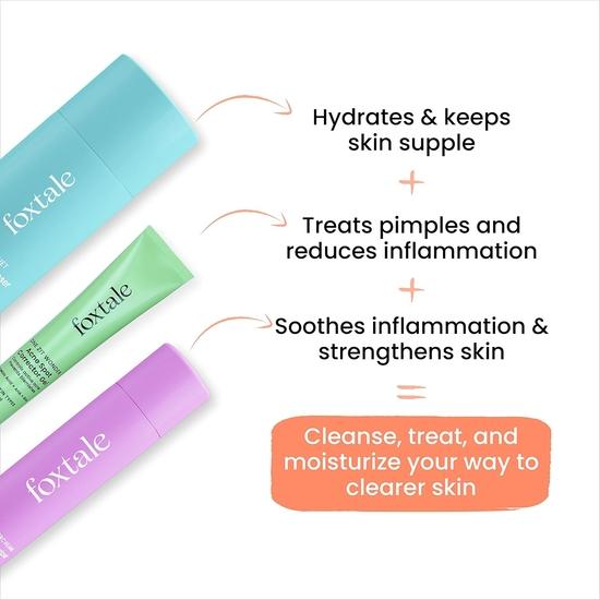 Foxtale ABC of Acne Control Trio Набор для ухода за кожей | Гель для точечного лечения акне 15 мл + Очищающее средство для умывания 100 мл + Увлажняющий крем с керамидами 50 мл