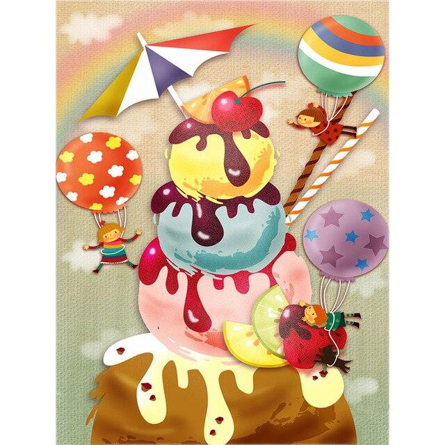 5D алмазная живопись Мороженое Десерт Полный дрель Круглая Алмазная вышивка Шоколадная тележка Картина Детский подарок Украшение дома