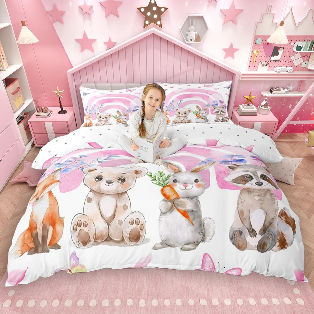 Homewish Милый Животный Комплект Пододеяльников 2 шт./3 шт. Для Детей Мальчиков Девочек Лягушка Собака Корова Комплект Постельного Белья Кролик Кошка Лиса Комплект Чехлов для Одеял
