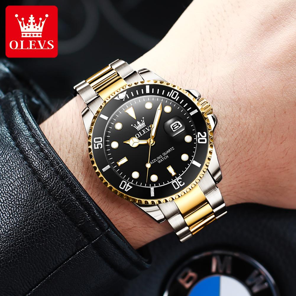 OLEVS 5885 Luxury Stainless Steel Waterproof Quartz Watch for Men Stainless Steel Calendar Luminous Mens Wristwatch Sport Reloj