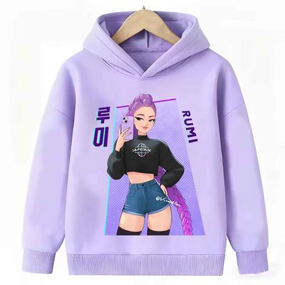 KPop Охотник на демонов Мультяшные Девочки Мальчик Толстовка с капюшоном Теплая Детская Фиолетовая Толстовка Модная Повседневная Одежда Топы Одежда для Девочек