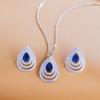 Sapphire Drop Stud Earrings Necklace Set, Slightly Inlaid Zircon Hollow Pear-Shaped Chain Set.