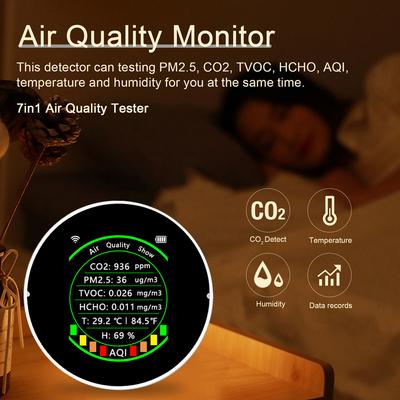 Tuya Wi-Fi 7в1 Многофункциональный измеритель качества воздуха PM2,5 CO2 TVOC HCHO AQI Температура Влажность