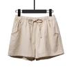 Fashion Women Pants High Waist Spring Summer Comfortable Linen Shorts Pants Solid Drawstring Large Size Thin Loose Wide Leg Shorts