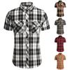 Мужские летние клетчатые рубашки с двойными карманами и короткими рукавами. Мужские повседневные модные рубашки с короткими рукавами.
