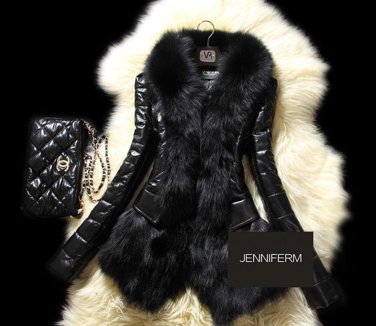 Осеннее и зимнее пальто из искусственного меха, короткое женское пальто из плотной хлопковой кожи с воротником из искусственного лисьего меха, женское черное кожаное пальто