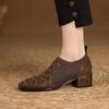 Мода 2025 Весна Новые Натуральная Кожа Мягкие Рабочие Туфли Женские Высокий Каблук Эластичные Квадратный Носок Слипоны Коричневый Черный Британский Стиль Каблуки Женские