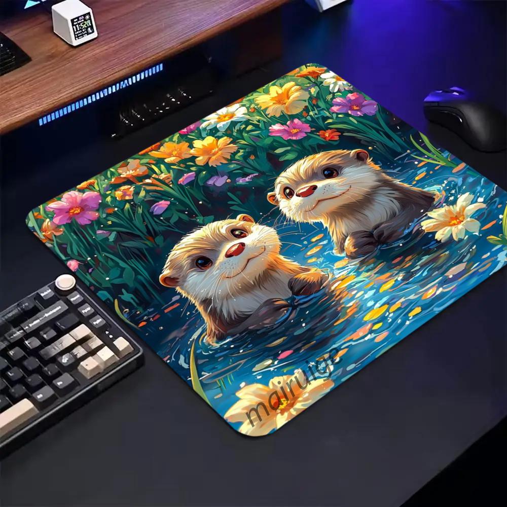 Cute Glitter Otter Mouse Pad Square Computer Office Game Table Mats Rubber Anti-slip Laptop Mousepads 40X45 Large Desk Pads