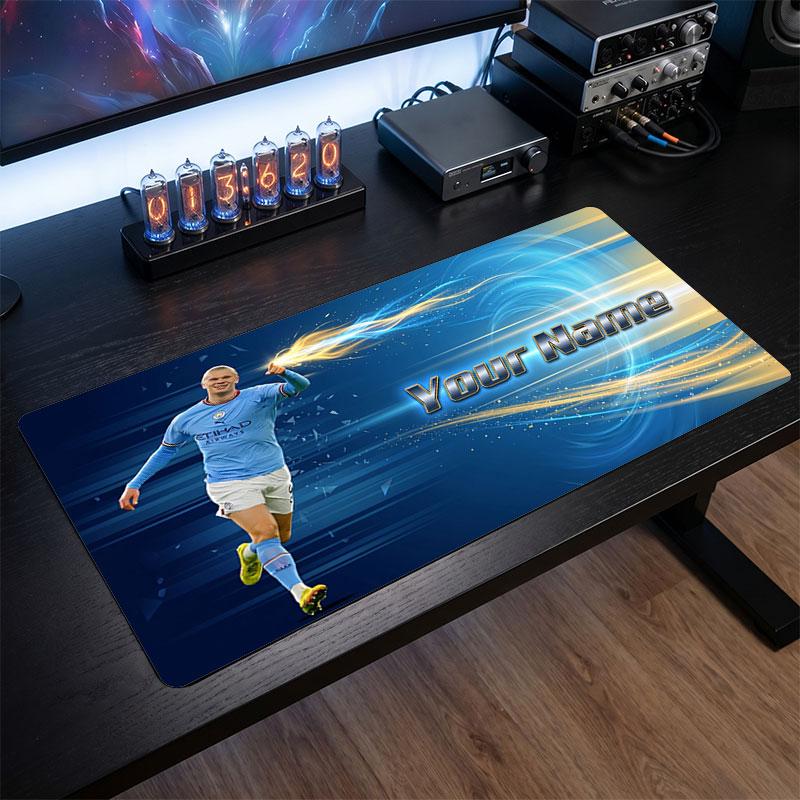 Erling Haaland Custom Large Mouse Pad, Personalized Name Text Print, Football Logo Non‑Slip Desk Mat Gaming Gift
