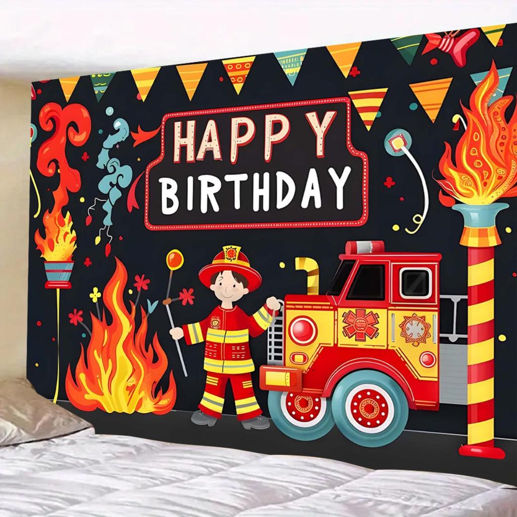 2D flat design 1-piece firefighter adventure large party banner suitable for photo booths and birthdays