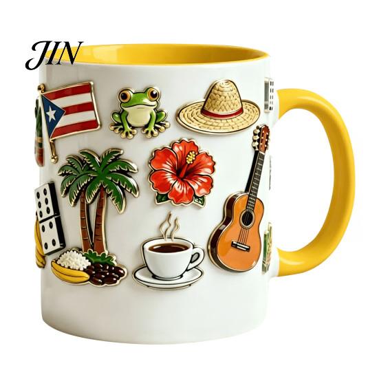 Home Office Coffee Mug Dominican Theme Mug, Ceramic Comfortable Grip Cup, Hot And Artistic Cold Drinks Safe for Use Drinking