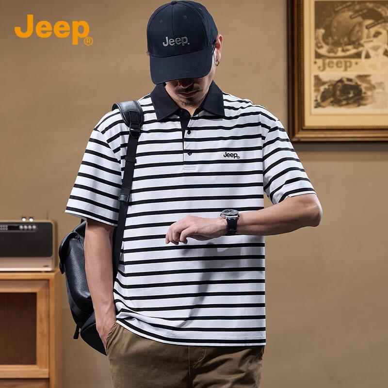 Jeep Мужская поло-футболка в полоску с отложным воротником и коротким рукавом