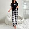 Yousheng 2 шт./комплект женский топ и брюки костюм летняя пижама комплект клетчатые брюки круглый вырез короткий рукав футболка домашняя одежда повседневная одежда