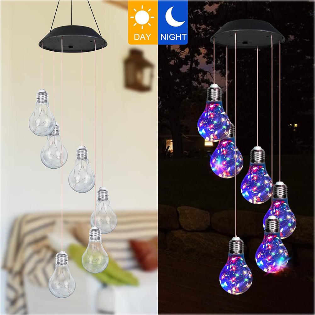 30LED & Copper Wire Colorful Lights Bulb Solar Wind Chimes Waterproof Garden Hanging Lamp Solar Windbell Light Christmas Decor