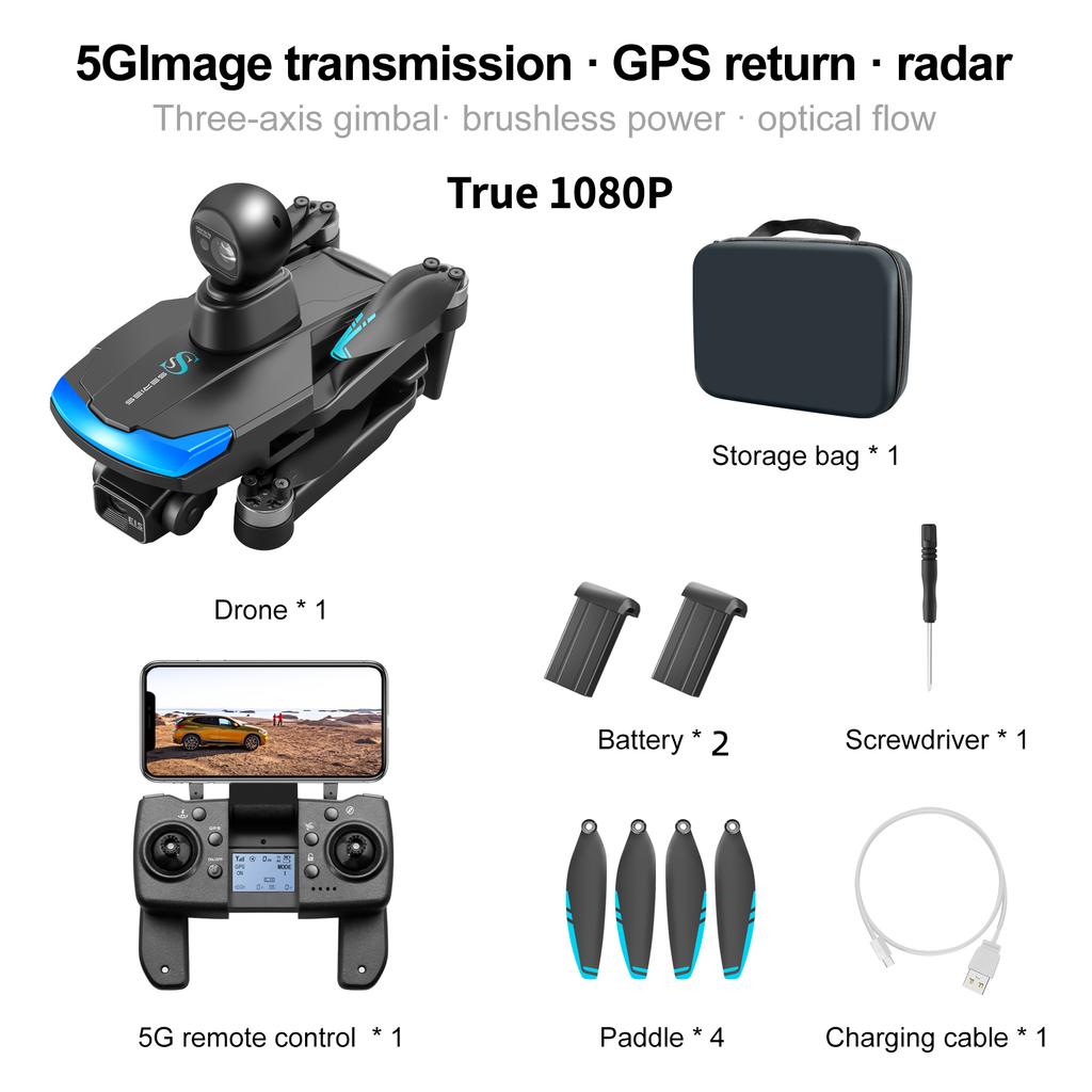 Новый профессиональный дрон S185 GPS Return 5G True 2.7K HD с двумя камерами, пультом дистанционного управления, сенсорным экраном, 3-осевым PTZ-управлением и функцией обхода препятствий