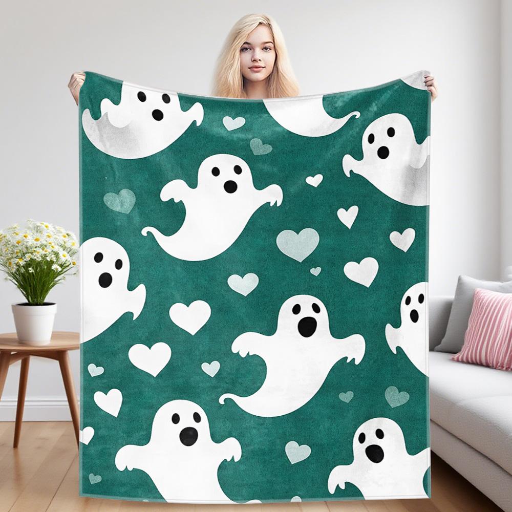 Cute -Ghosts Flannel Blankets Are Suitable For Sofas, Men's Room Decorations, Thick And Warm Gifts For Teenagers