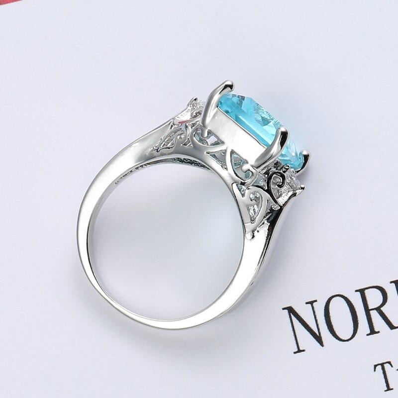 925 Sterling Silver Rectangle Zircon Rings For Women Simple Vintage Blue Gemstone Wedding Anniversary Fine Jewelry
