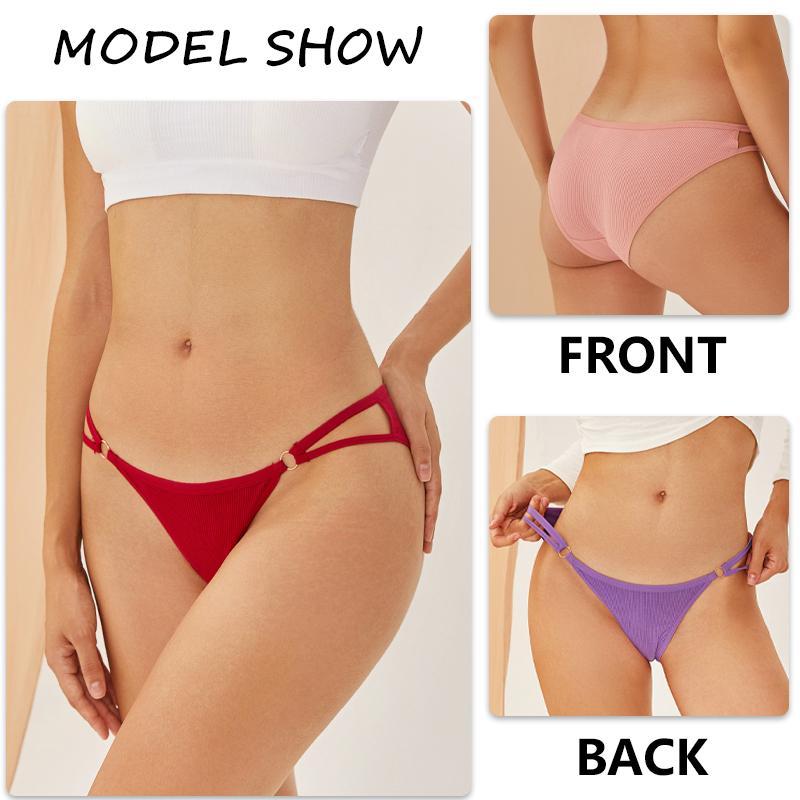 4Pcs Cotton Striped Underwear Women's Double Belt Panties Sexy Low Waist Solid Briefs Female Breathable Comfort Lingerie
