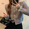 Xiaoxiangfeng Heavy Industry Beaded Gray Sweater Cardigan Knitted Jacket Women's Design Niche Short Temperament Top Multi-color