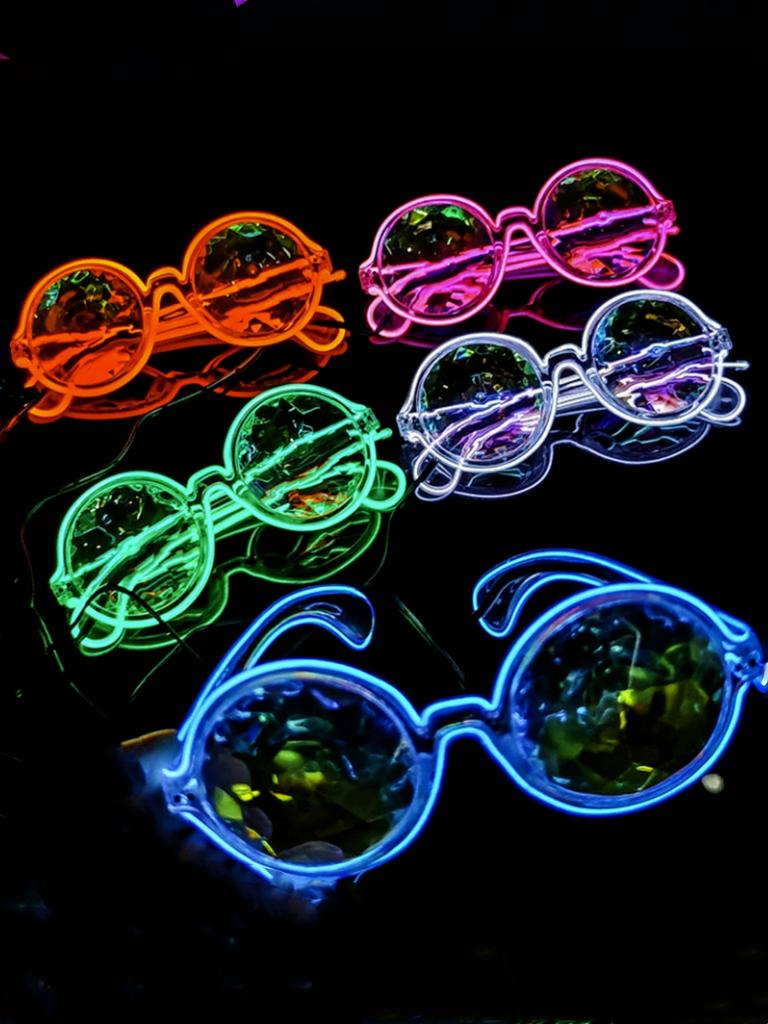 LED Disco Dancing Luminous Glasses Cool Kaleidoscope Technology for KTV Bar Electric Syllable Atmosphere Props Without