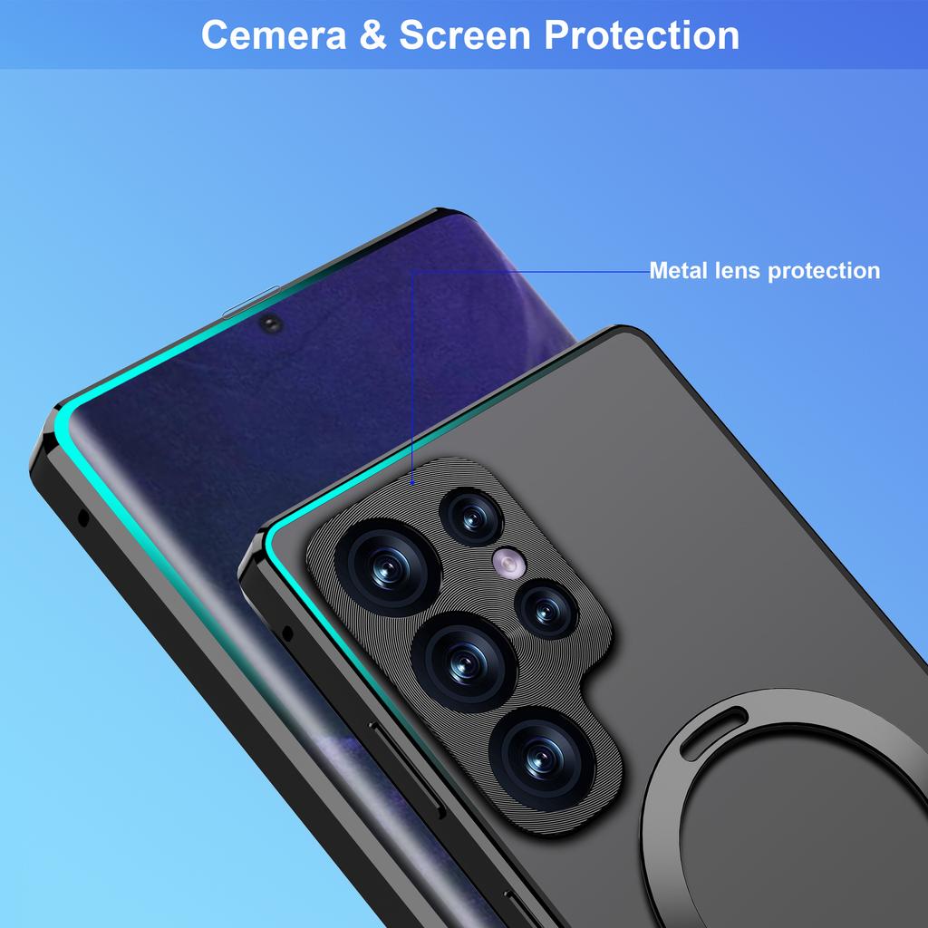 Стеклянная защита камеры на 360°, металлический каркас, магнитный MagSafe для Samsung Galaxy S23 S22, ультра-антиподглядывающий чехол-подставка с ремнем для iphone 15 14 13 12 Pro Max