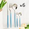 6People Gold Cutlery Set Mirror Stainless Steel Dinnerware Set Knife Cake Fork Tea Spoon Silverware Flatware Party Western Kitchen Tableware