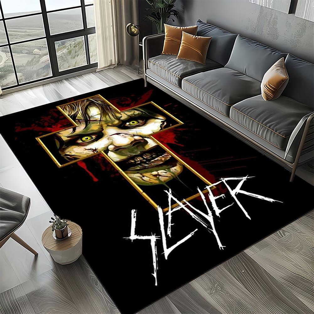 3D Retro Band Slayer Heavy Metal Rcck Sign Carpet Rug for Living Room Bedroom Home Sofa Decoration,Kid Play Non-slip Floor Mat