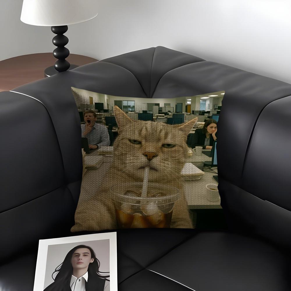 Funny Kitten Cute Cushion Cover Natural Linen Organic Fabric DoubleSided Printing Sofa Home Decor Gift Pillow Case