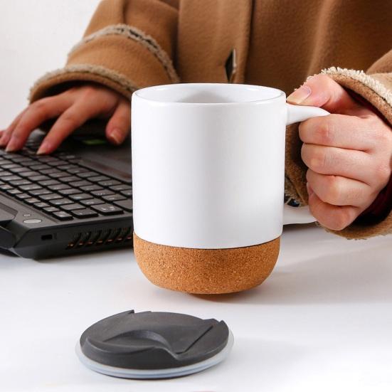 350 мл Матовая черная кофейная кружка с ручкой Пробковое дно Съемная пылезащитная крышка Термостойкая керамическая чашка для чая, молока, воды Подарок на день рождения