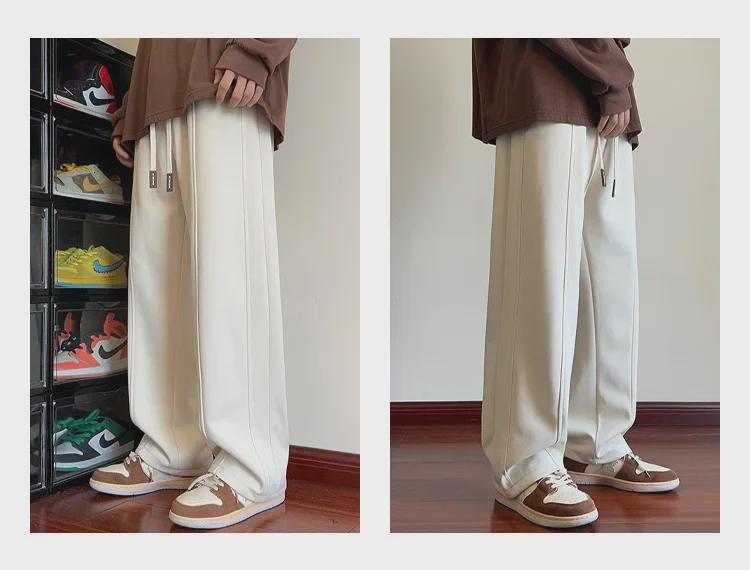 Men's Soft Velvet Wide-Leg Sweatpants: Versatile High Street Style for Autumn and Winter.