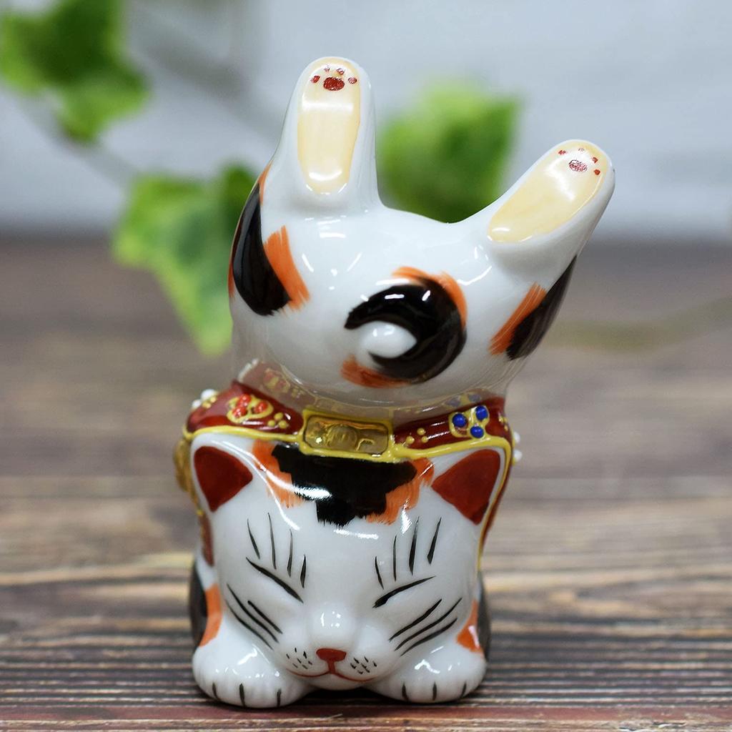 Kutani Ware Handstand Beckoning Cat Calico N-025F