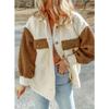 Women's Autumn and Winter Casual Long Sleeve Loose Lapel Jacket Double Pocket Colorblocking Fur Coat