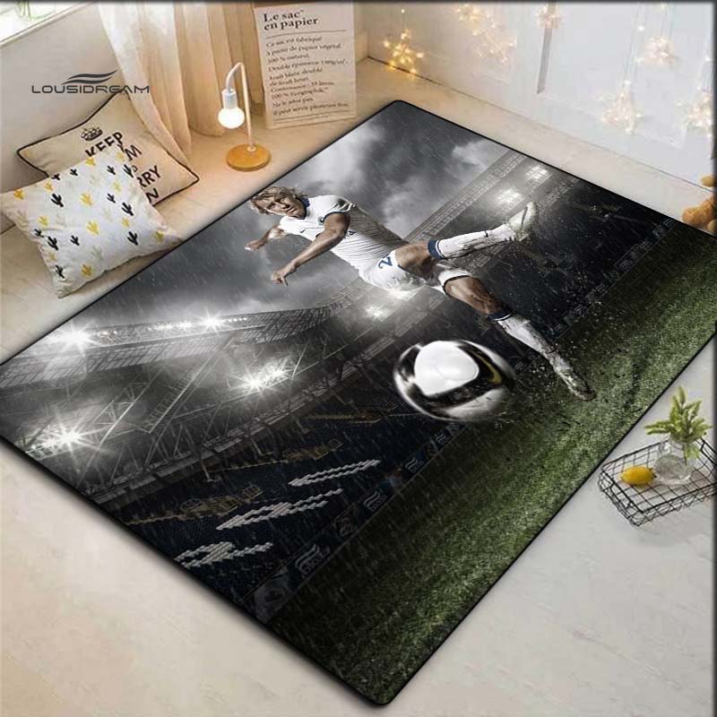 Football Player Print Area Rug Soccer Stadium Non‑Slip Floor Mat for Living Room Bedroom Home Decor