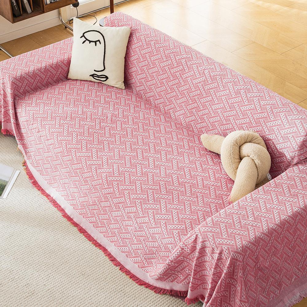 Ins Минималистичная Мягкая Хлопковая Пряжа Т-образный Диванный Плед Цельный Диванный Коврик Машинная Стирка Всесезонный Полное Покрытие Универсальный Чехол для Дивана Многофункциональный