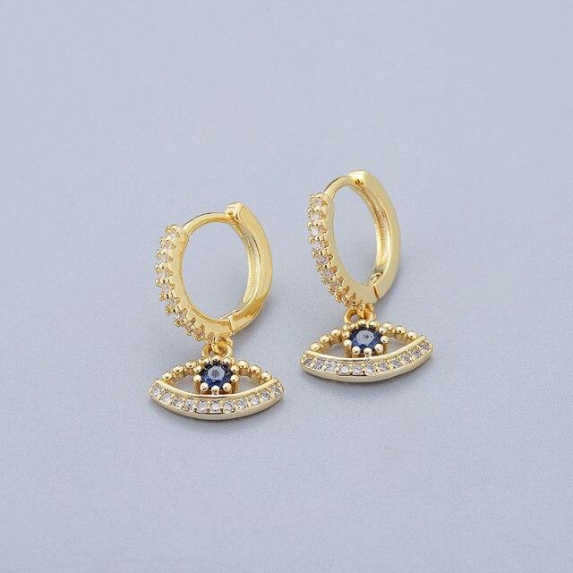 925 Sterling Silver Micro Zircon Eyes Hoop Earrings Female Light Luxury Shiny Golden Earrings