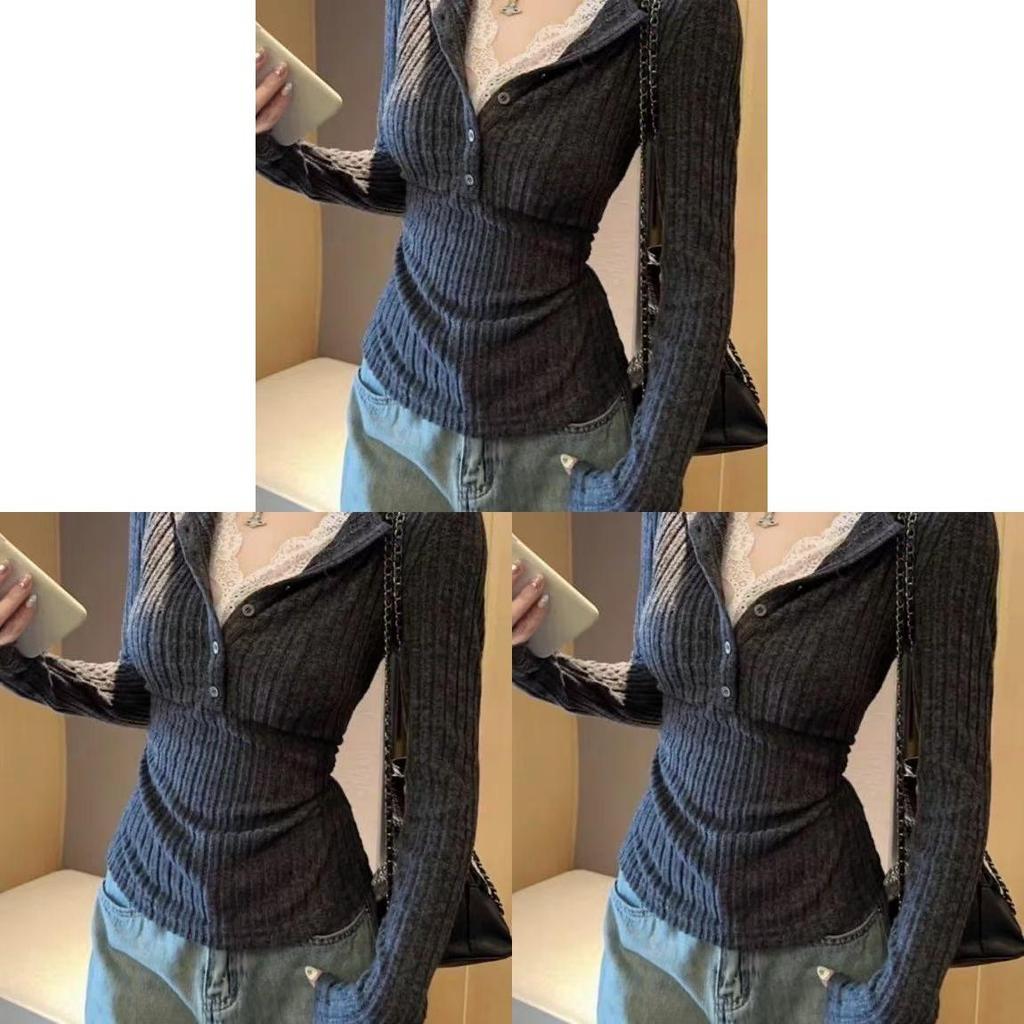 Two Piece Knit Sweater With Deep V Neck For Casual Office Wear