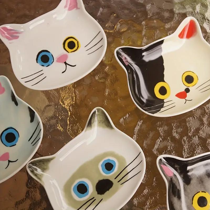 1PC Mini Serving Dishes Kitchen Cat Face Ceramic Dish Perfect Housewarming Gift Snack Plates Cute Spoon Holder Adorable