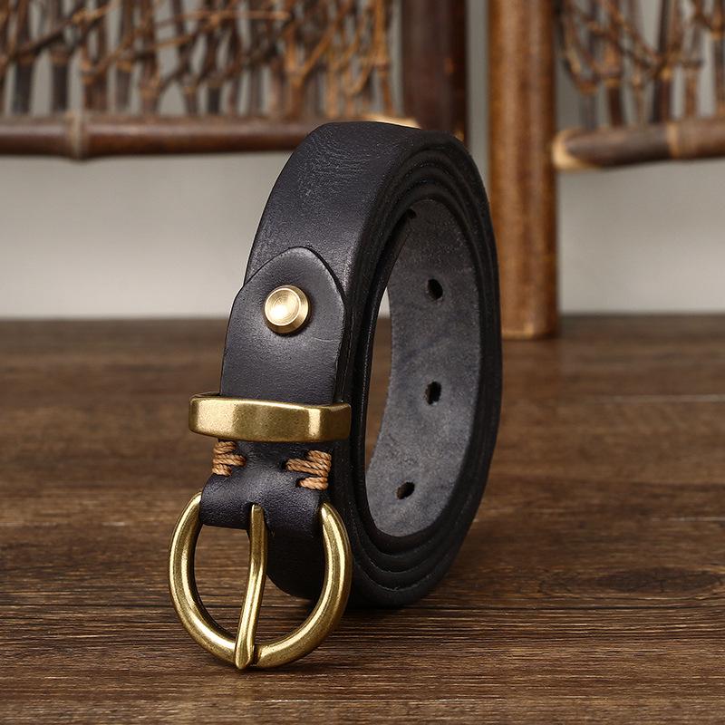 2025 Retro Genuine Leather Women's Thin Waist Belt with Pin Buckle - Versatile Pleated Fashion Design