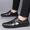 Breathable Handmade Hollow Out Leather Men Loafers Shoes Slip On Leather Outdoor Men Flats Sandals Daily Commute Casual Sandals