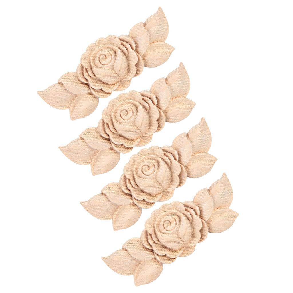 4Pcs Flower Carved Corner Onlay Applique Door Cabinet Vintage Style Furniture Decor(D)