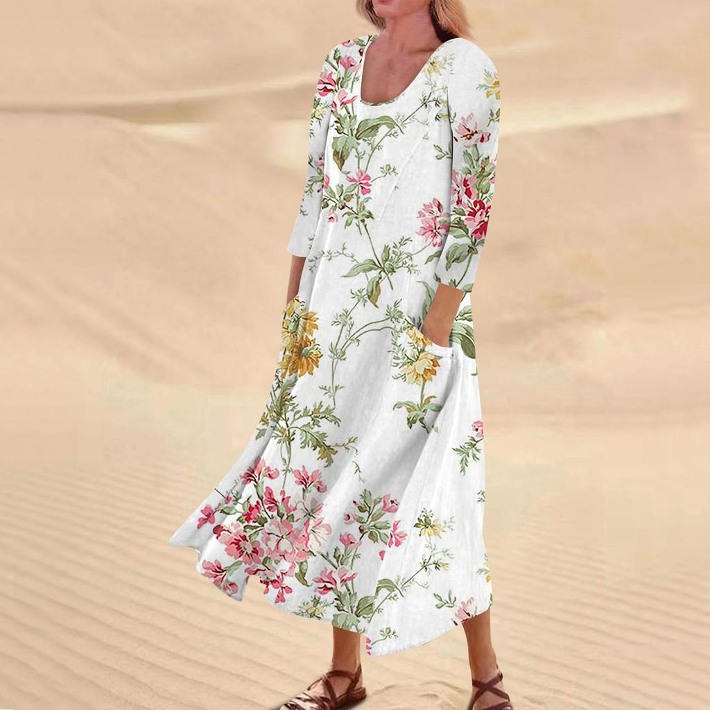 Женское повседневное платье с карманом и рукавами три четверти с цветочным принтом