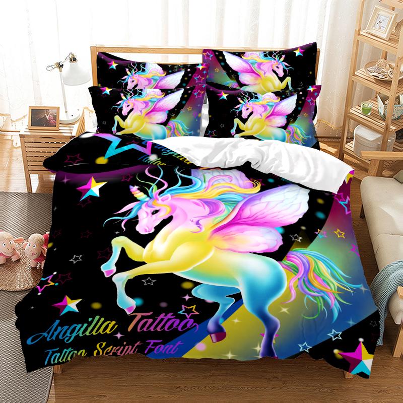 3D Unicorn Series Bedding Set Fantasy Cartoon Animal Duvet Cover and Pillow Case Suitable for Home Decoration In Children's and Women's Rooms