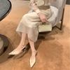 Elegant Shoes Small Pointed Tip Delicate Pearl Satin Lazy Half Slippers Women