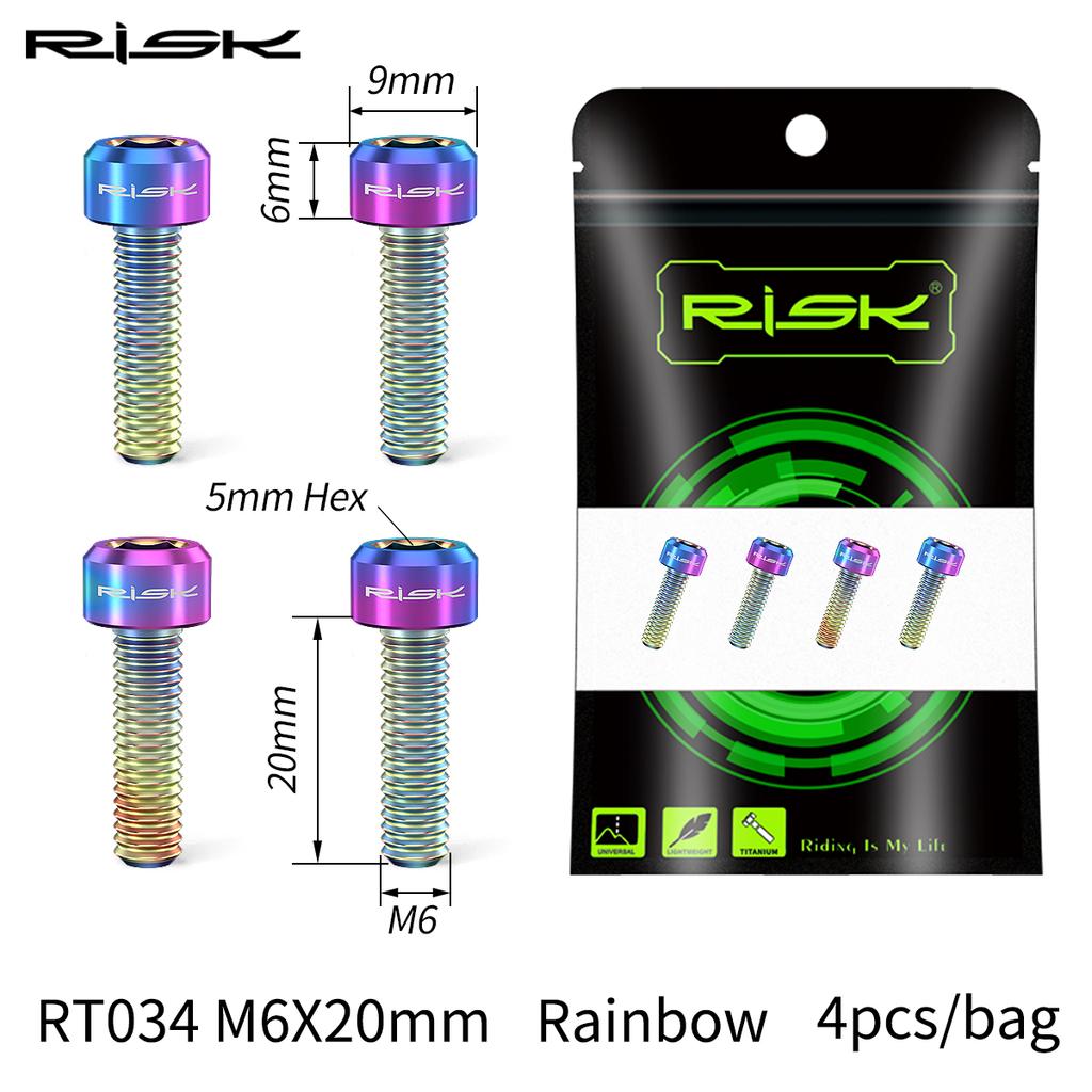 RISK 4PCS M6x16 M6x18 M6x20mm Titanium Bicycle Disc Brake Clamp Caliper Bolts MTB Mountain Road Bike Fixed Screws M6*16/18/20mm